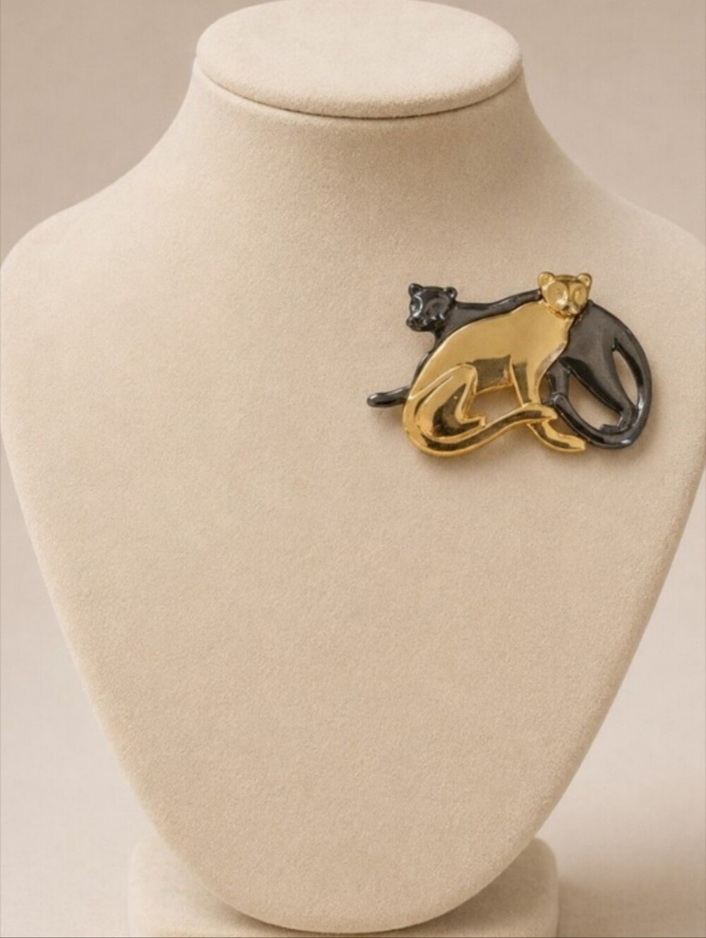 Vintage Liz Claiborne "Big Cats" Two-Tone Panther Brooch Gold Gunmetal